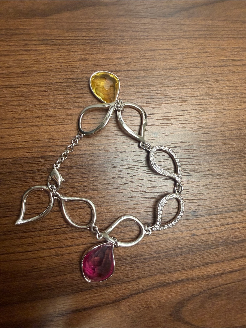 Swarovski Silver Bracelet with Pink and Yellow Teardrop Crystals